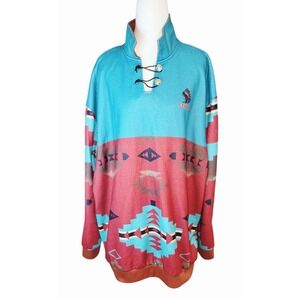 Tribal Aztec Pullover Sweatshirt Men's 3XL‎ Southwestern Quarter Button